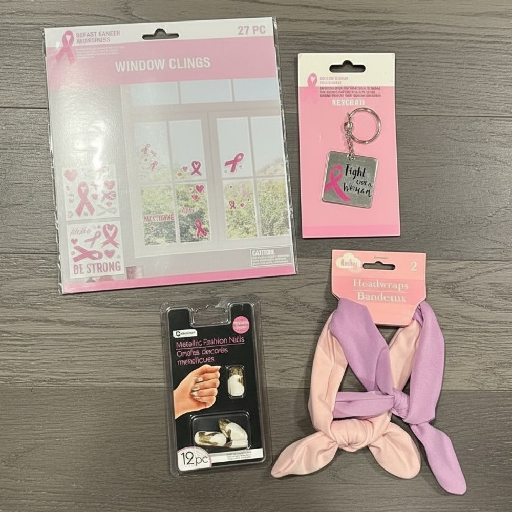 🎀 Breast Cancer Awareness Bundle | Window Clings, Keychain, Nails & Headwraps 🎀